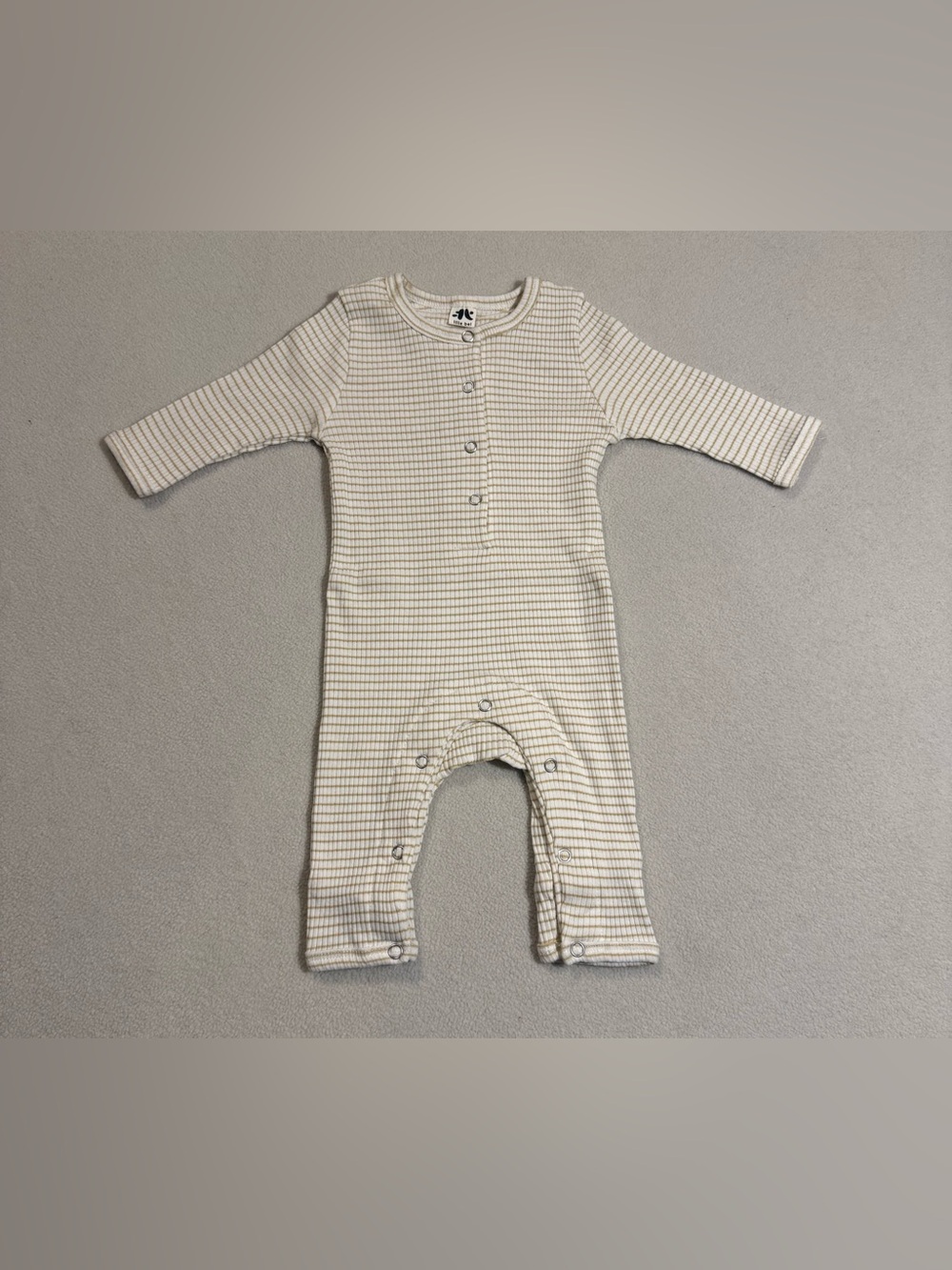 Beige - Stripe Long-Sleeve Baby One-Piece Romper